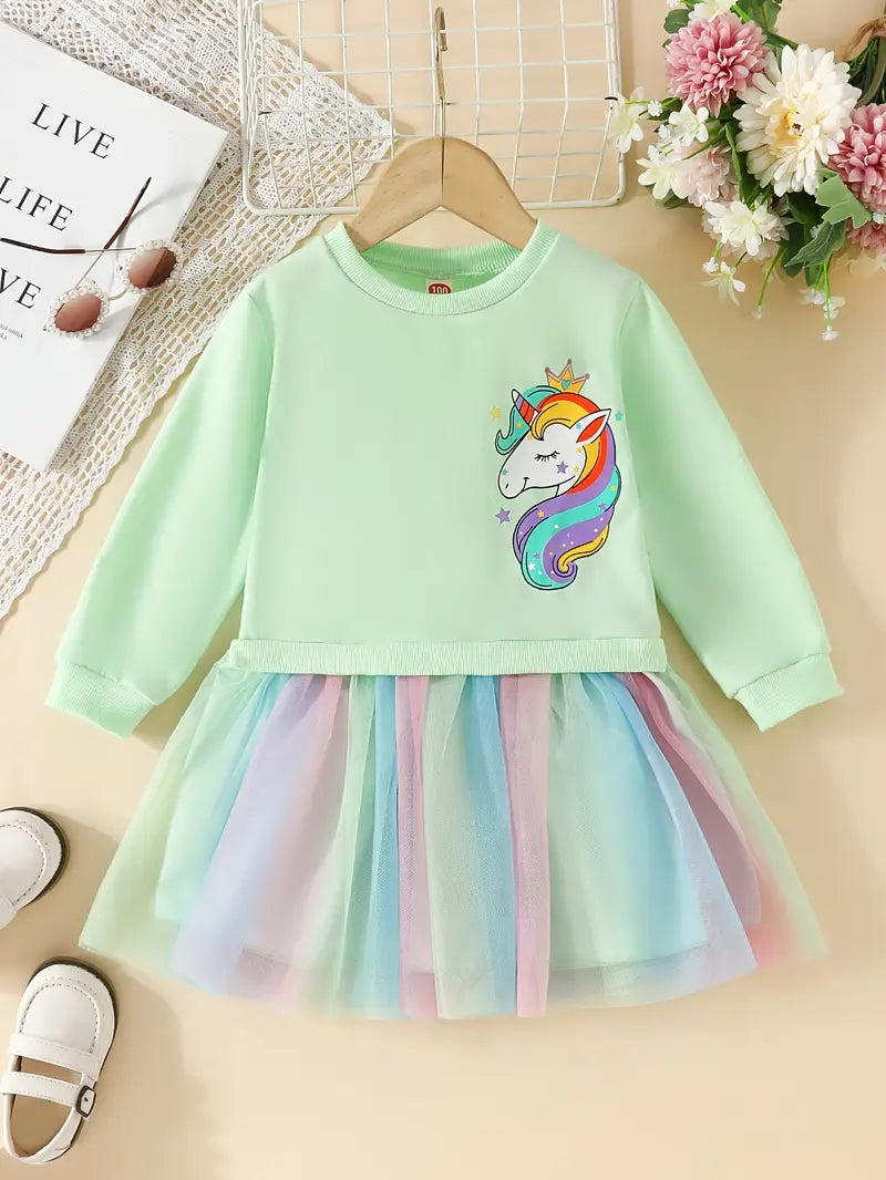 Robe fille licorne blanche avec jupe tutu arc-en-ciel – Tenue féérique et colorée