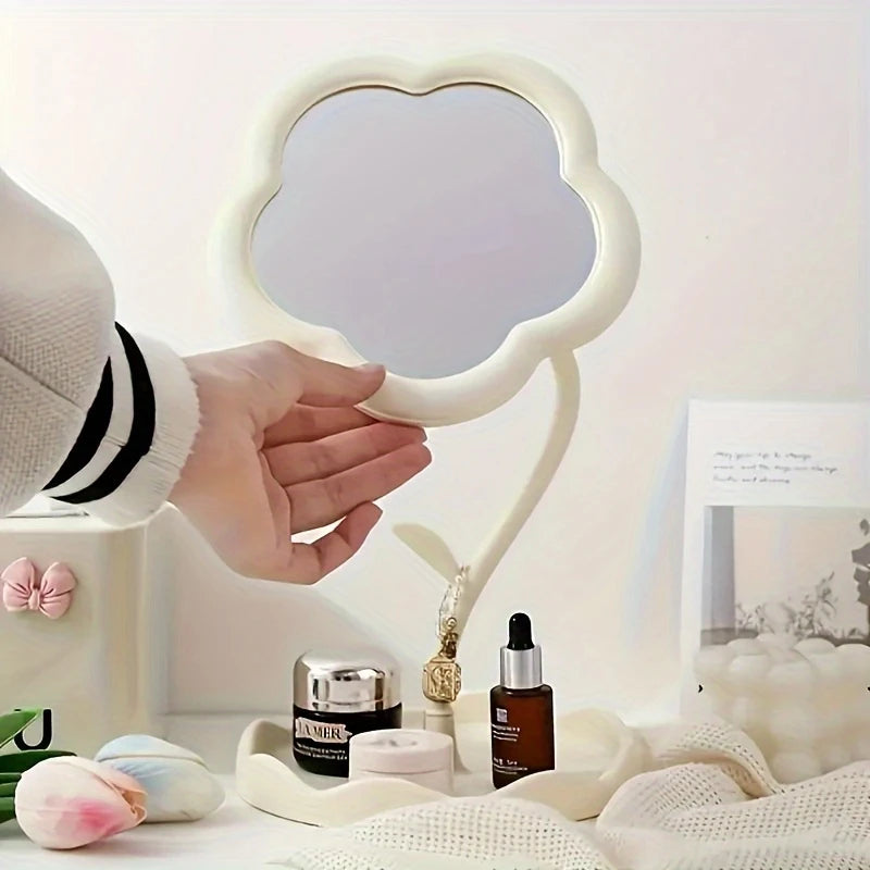 Miroir de Maquillage Fantaisie en Forme de Fleur – Design Original avec Support et Plateau de Rangement