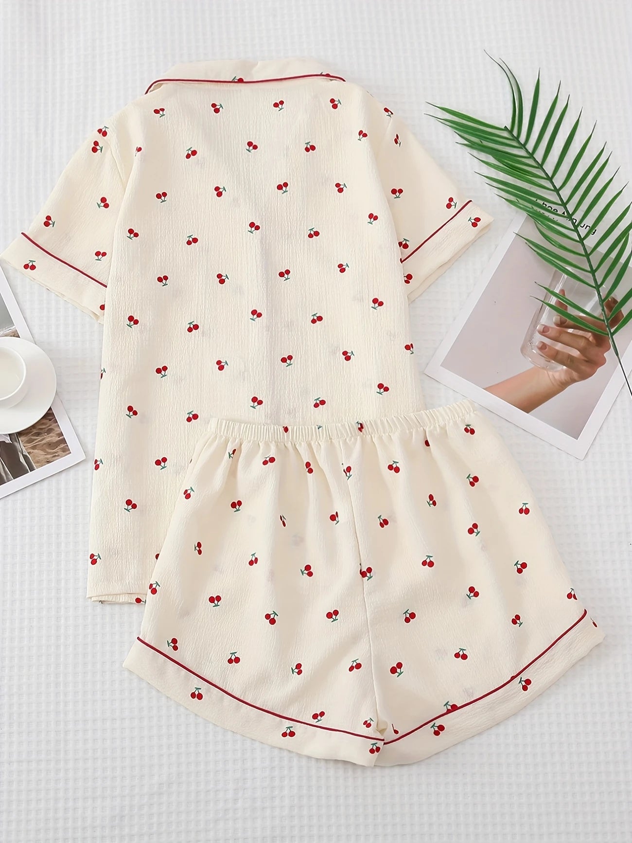 Pyjama Femme Été à Motif Cerises – Ensemble Haut Chemise & Short Léger