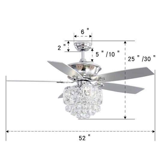 Ventilateur de plafond avec lustre cristal – 5 pales réversibles et éclairage LED élégant