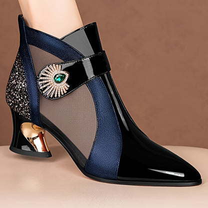 Bottines femme à talon – Strass & paillettes, coloris Bleu