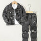 Ensemble Garçon Jean Noir – Veste en Denim + Pantalon Déchiré Style Décontracté