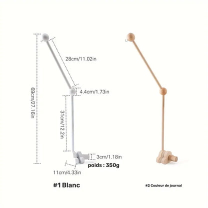Support mobile en bois pour lit bébé – Bras rotatif décoratif pour chambre bébé