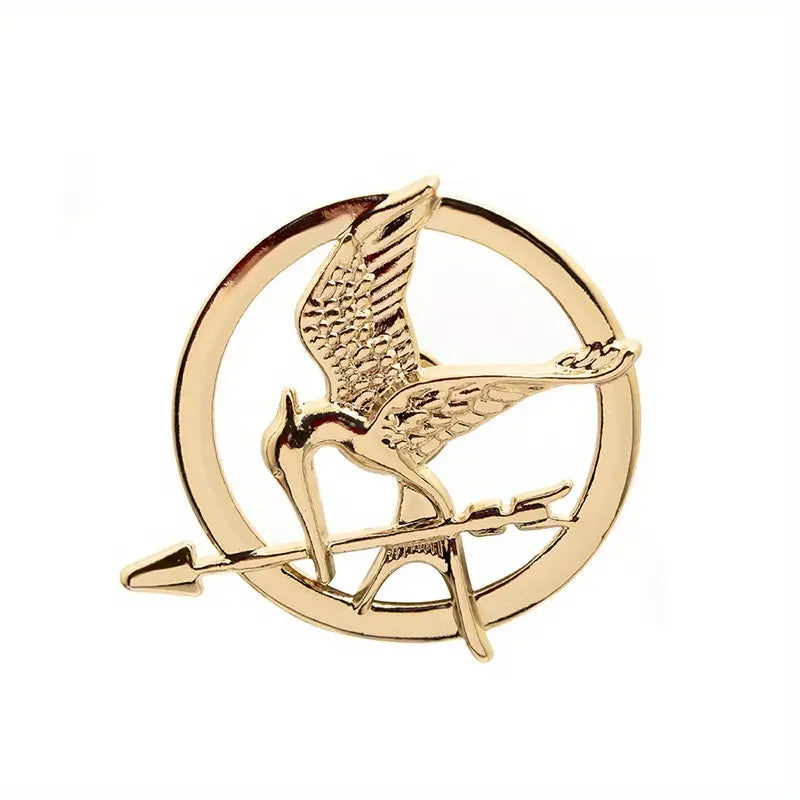 Broche oiseau doré avec flèche – Accessoire de costume élégant et vintage pour femme