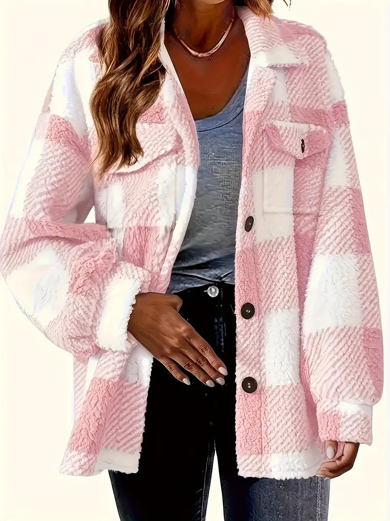 Surchemise Femme à Carreaux Effet Mouton – Veste Douillette et Tendance pour l’Hiver