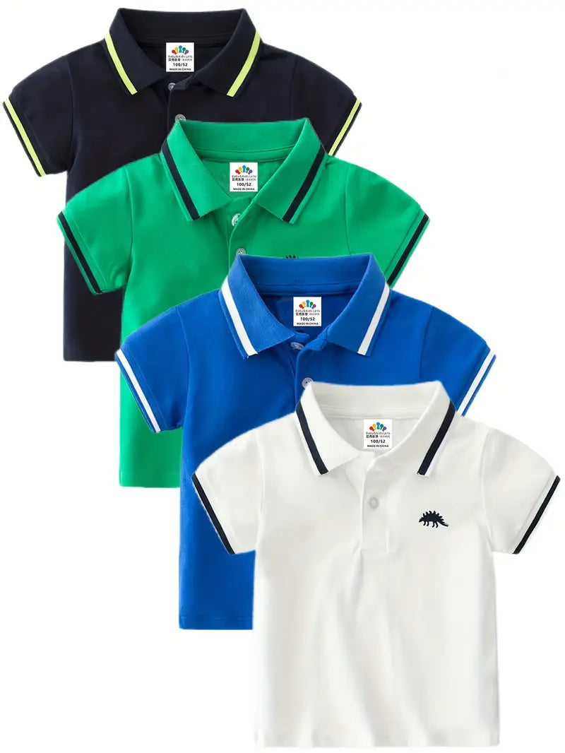 Polo Garçon Noir avec Col Classique et Broderie Dinosaure – T-shirt Chic et Décontracté Enfant