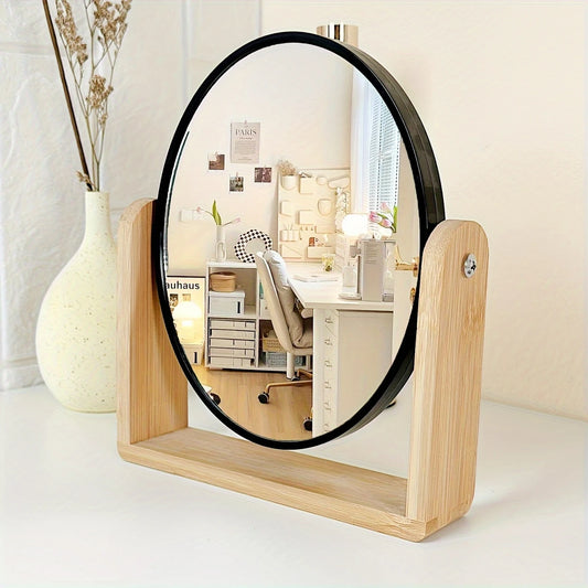 Miroir de Maquillage de Table Rotatif – Design Moderne avec Cadre Bois et Format Compact 21x18 cm