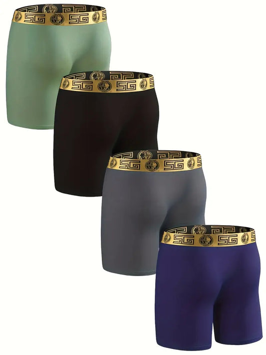 Boxer thermique homme – Lot de 4 couleurs assorties – Sous-vêtements chauds élégants avec ceinture dorée