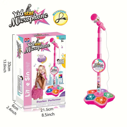 Micro Karaoké Enfant avec Pied Réglable et Lumières, coloris Rose