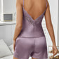 Pyjama Sexy Femme en Satin – Ensemble Lingerie de Nuit 2 Pièces avec Débardeur à Bretelles et Short Dentelle
