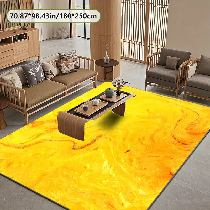 Tapis moderne jaune – Design marbre lumineux pour salon, chambre ou bureau