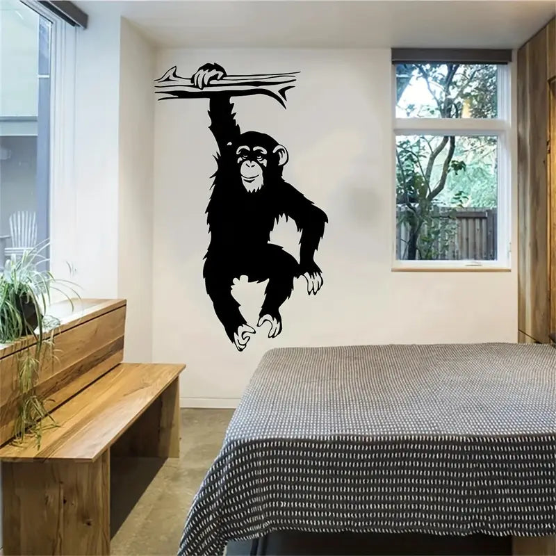Sticker mural singe suspendu – Décoration murale amusante pour chambre d’enfant ou salle de jeux