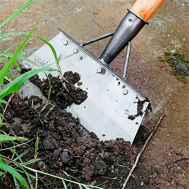 Binette large en acier inoxydable – Outil de désherbage et labourage avec manche bois pour potager et jardin
