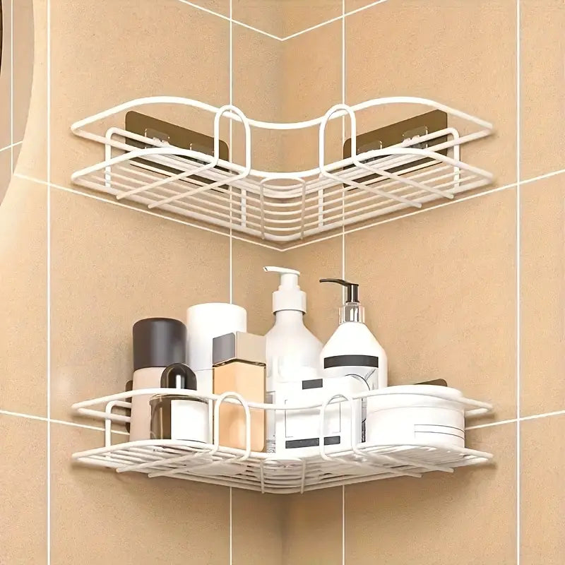 Étagère Murale d’Angle pour Salle de Bain – Panier de Rangement Métallique Sans Perçage pour Gel Douche et Shampooing