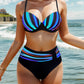 Bas de bikini taille haute gainant – Rayures multicolores et ceinture effet ventre plat pour silhouette affinée