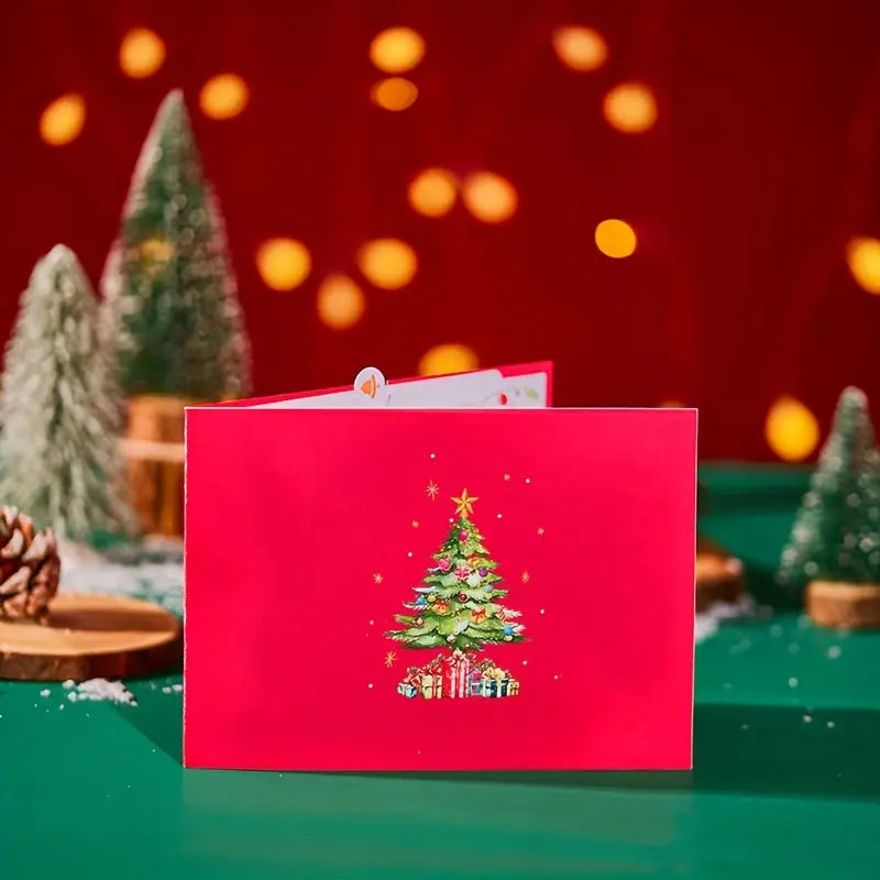 Carte de Vœux Pop-Up Sapin de Noël 3D avec Cadeaux – Carte Festive Originale pour les Fêtes de Fin d’Année