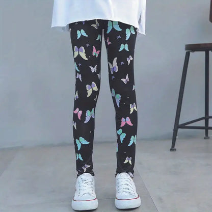 Pantalon Legging Fille – Imprimé Papillon et Étoiles, coloris Noir