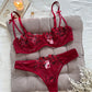 Ensemble Lingerie Sexy Femme en Dentelle Transparente – Soutien-Gorge à Armatures et Tanga Fleurs Brodées