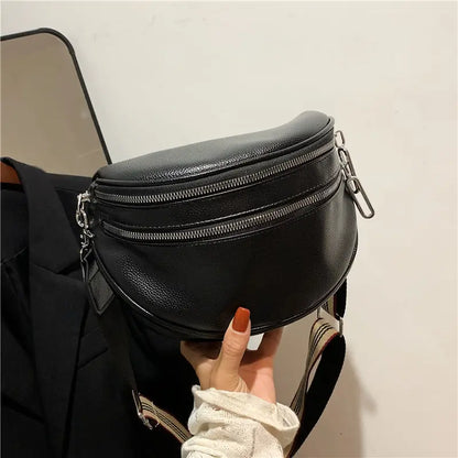 Sac bandoulière femme – Sac banane en cuir PU avec sangle rayée, coloris Noir