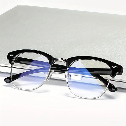 Lunettes de vue femme rétro – Monture demi-cerclée noire et argent élégante