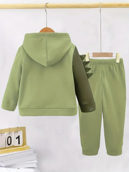 Ensemble Garçon Vert Dinosaure – Sweat à Capuche Zippé + Pantalon Jogging Confortable