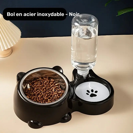 Gamelle Double pour Chat ou Chien – Bol Inox et Distributeur d’Eau Automatique