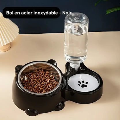 Gamelle Double pour Chat ou Chien – Bol Inox et Distributeur d’Eau Automatique