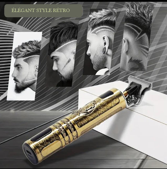 Tondeuse à Cheveux Professionnelle Vintage – Rechargeable USB, Écran LED, 4 Sabots, Idéale pour Dégradés et Barbe