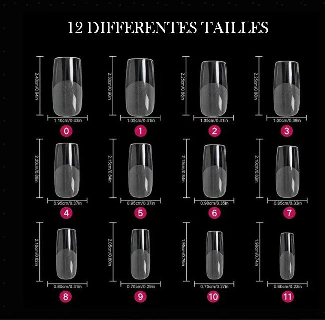 Boîte de 120 Capsules Faux Ongles Transparente – Forme Carrée Longue pour Pose Gel ou Acrylique
