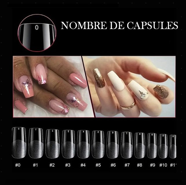 Boîte de 120 Capsules Faux Ongles Transparente – Forme Carrée Longue pour Pose Gel ou Acrylique