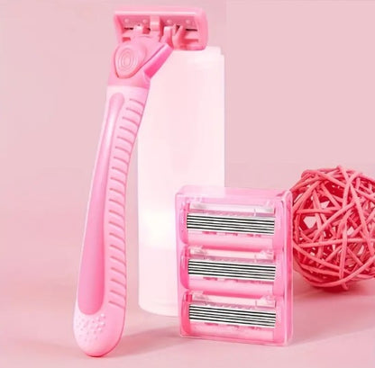 Rasoir Féminin avec 3 Recharges – Manche Antidérapant et Têtes de Rasage Douces pour une Épilation Précise et Confortable
