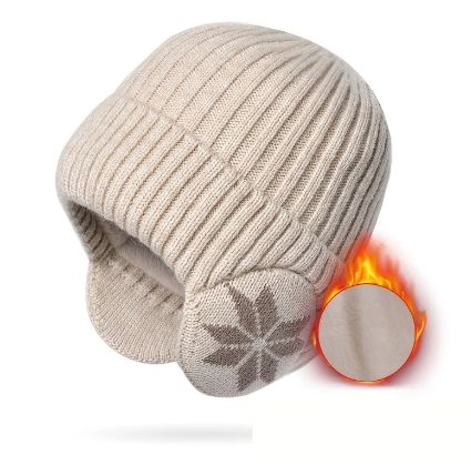 Bonnet d’Hiver Homme avec Cache-Oreilles Intégrés – Tricot Épais Doublé Polaire, Ultra Chaud & Coupe-Vent