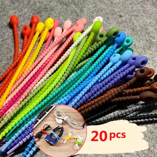 Attaches Câbles Réutilisables en Silicone – Organiseurs Colorés pour Câbles USB, Chargeurs et Écouteurs