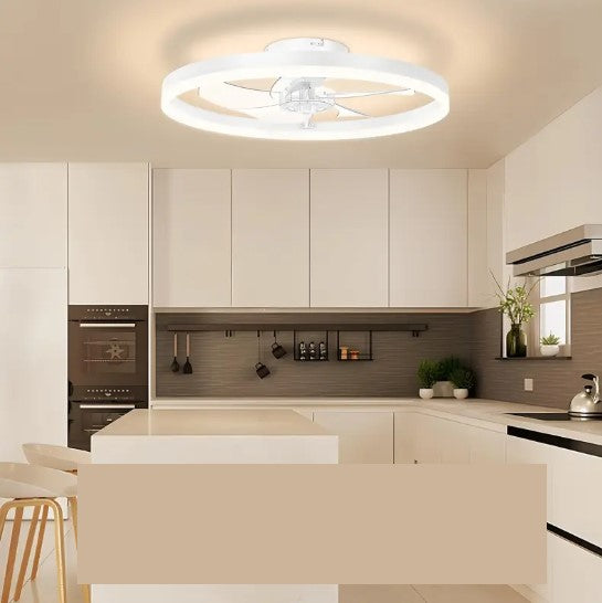 Ventilateur de Plafond LED Moderne avec Lumière Anneau et Télécommande – Silencieux, 3 Couleurs d’Éclairage