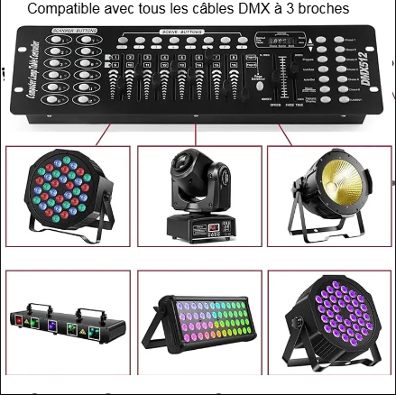 Contrôleur DMX 192 Canaux – Console Éclairage DJ avec Faders & Scènes Programmables, Compatible Projecteurs LED