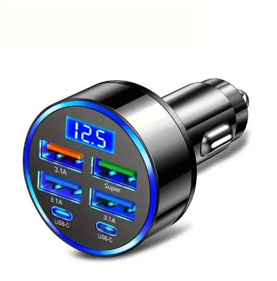Chargeur Voiture USB & USB-C 6 Ports – 3.1A Haute Vitesse – Adaptateur Allume-Cigare Universel pour Smartphone, Tablette, GPS