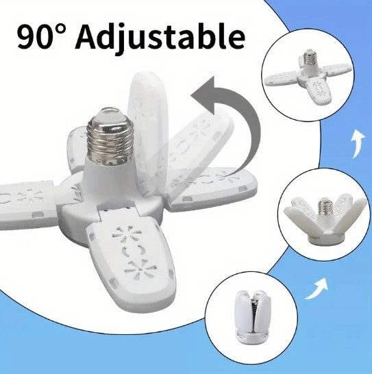Ampoule LED Pliable en Forme de Ventilateur – Éclairage Puissant à 4 Pales Réglables pour Plafond