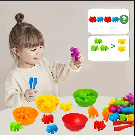 Jeu Éducatif de Tri Animaux Colorés – 36 Pièces avec Bols et Pinces pour Apprentissage Couleurs et Motricité