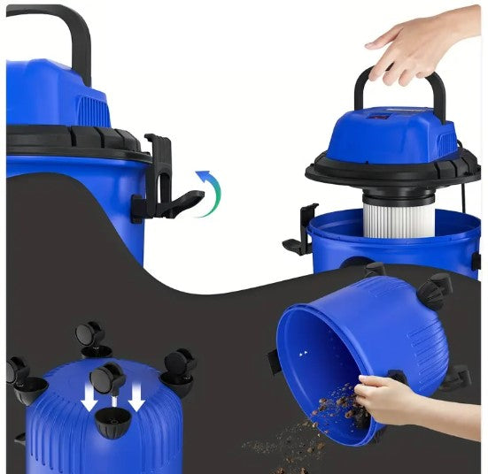 Aspirateur Eau et Poussière Industriel 20L – Haute Puissance avec Tuyau Long et Roues Pivotantes – Idéal Atelier, Garage et Maison