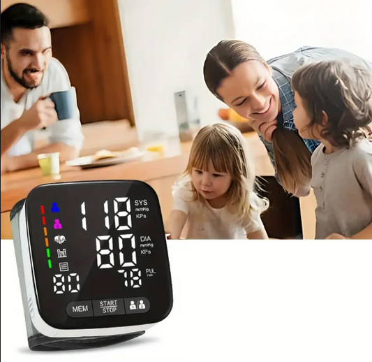 Tensiomètre Poignet Électronique – Écran LED Haute Définition | Mesure Tension Artérielle & Fréquence Cardiaque | Indicateur Coloré OMS, Mémoire & Utilisation Familiale