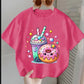 T-shirt fille blanc imprimé kawaii – Donut & Bubble Tea colorés