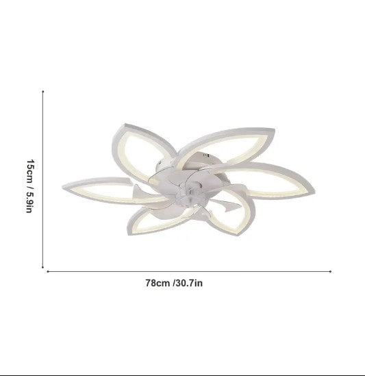 Ventilateur de Plafond LED Design Fleur avec Télécommande, coloris Blanc