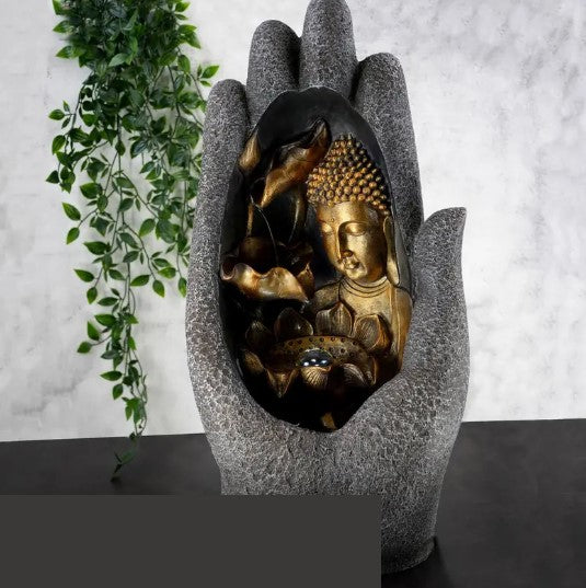 Statue Bouddha Main Protectrice  Sculpture Spirituelle d’Extérieur avec Éclairage LED