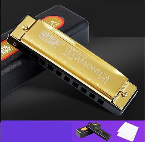 Harmonica Professionnel 10 Trous, coloris Or