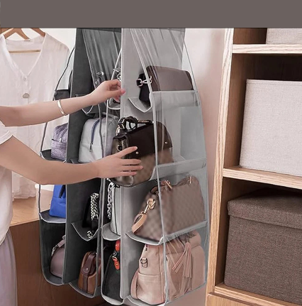 Organisateur Suspendu à Poches pour Sacs à Main – Rangement Vertical avec Housse Transparente, 8 Compartiments