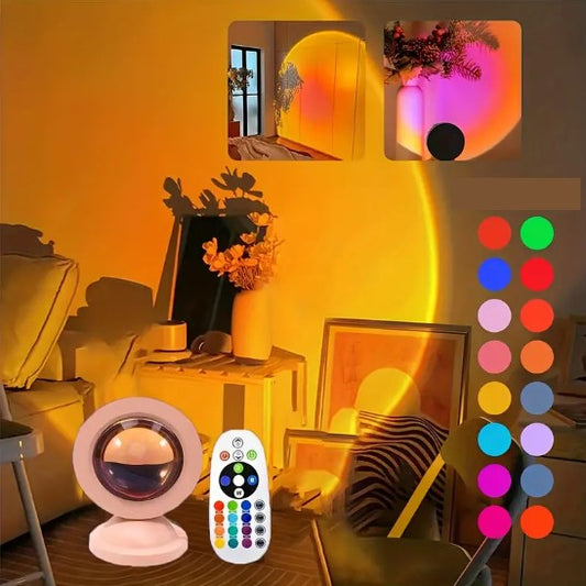 Lampe Projecteur Sunset LED – 16 Couleurs avec Télécommande pour Ambiance Romantique, Déco Chambre ou Soirée