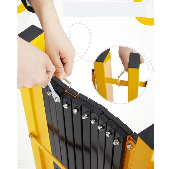 Barrière de Sécurité Extensible sur Roulettes – Cloison Mobile Pliable en Acier Jaune pour Espaces Publics et Professionnels