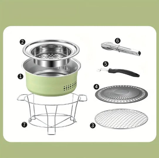 Barbecue portable en acier inoxydable – Grille multifonction pour cuisson, fumage et cuisine d’extérieur