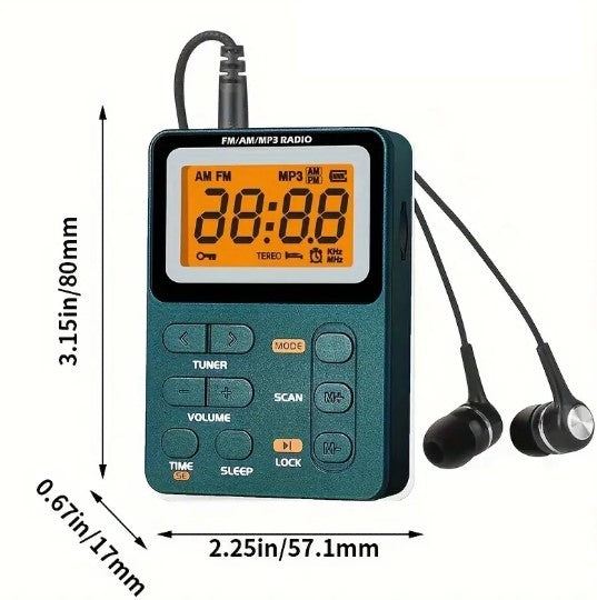 Radio Portable FM/AM avec Lecteur MP3 et Écouteurs – Écran LCD, Réveil et Fonction Sleep