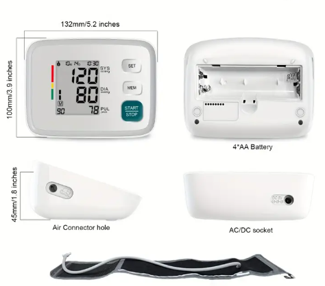 Tensiomètre Électronique Bras – Grand Écran LCD avec Indicateur OMS | Mesure Précise de la Tension Artérielle & du Pouls | Mémoire, Détection Automatique – Facile à Utiliser